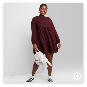 NWT Target Plus Plaid Long Sleeve Babydoll Dress